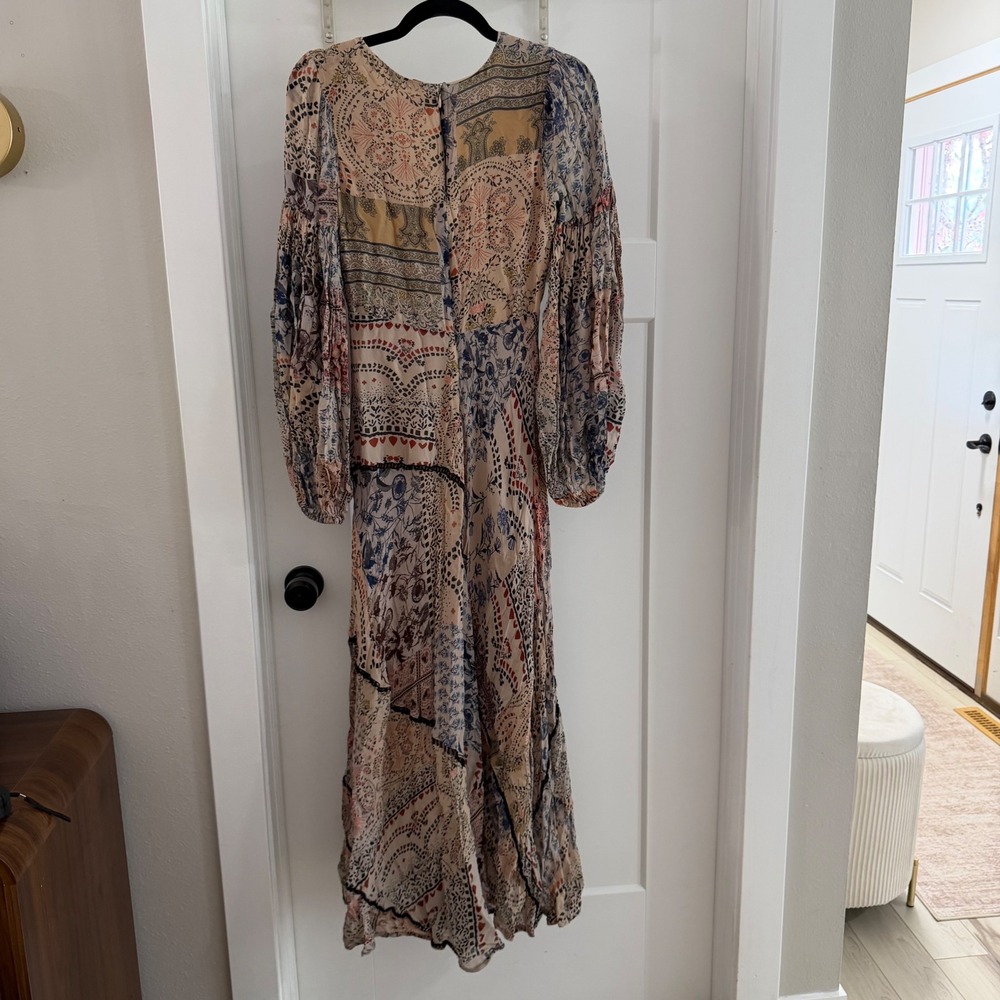 Free People Moroccan Dream Printed Maxi Dress Patchwork Boho V-Neck Size 4 - Picture 5 of 8